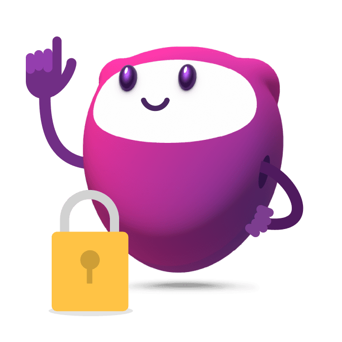 iris mascot with a padlock